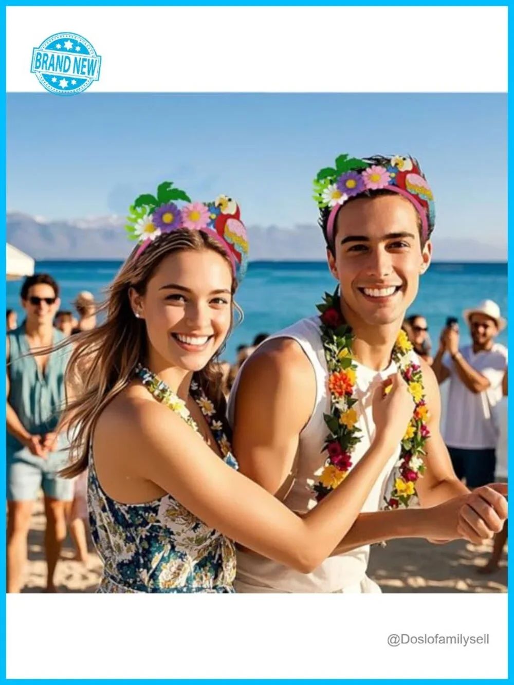 Tropical Parrot Headband with Coconut Tree and Flowers